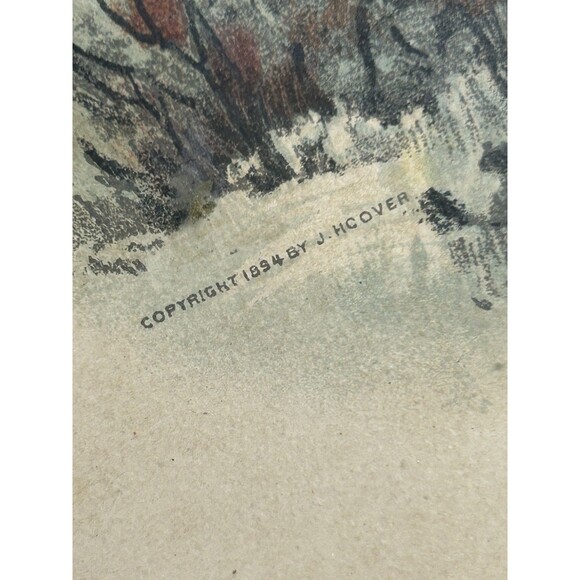 Antique Vintage 1894 J.Hoover Chromolithograph Print Red Barn River Winter Snow - Picture 7 of 16